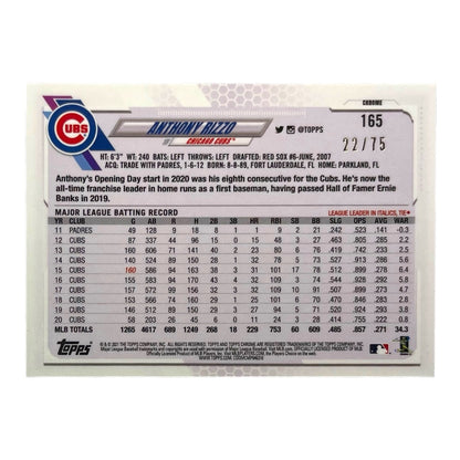 TOPPS MLBカード CHROME ANTHONY RIZZO CHICAGO CUBS /75 #165 中古 IT2