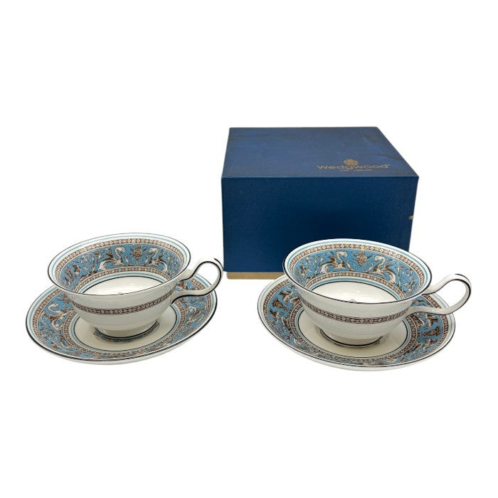 Wedgwood ウェッジウッド フロレンティーンターコイズ  ティーカップ＆ソーサー ペア 洋食器 ブランド おしゃれ 紅茶 中古 W1