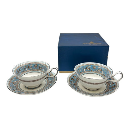 Wedgwood ウェッジウッド フロレンティーンターコイズ  ティーカップ＆ソーサー ペア 洋食器 ブランド おしゃれ 紅茶 中古 W1