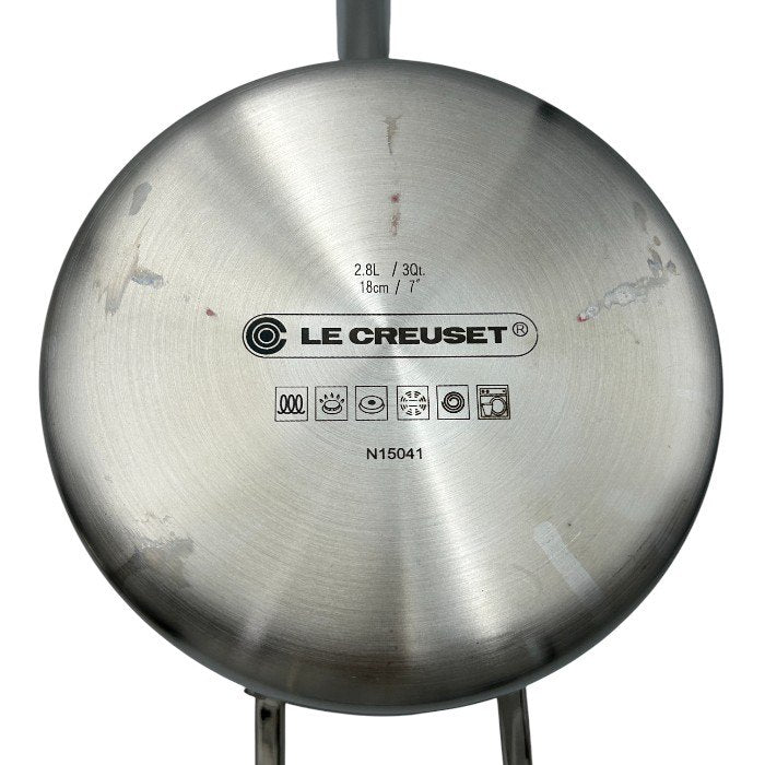 LE CREUSET ル・クルーゼ 2.8L 18cm 片手鍋 蓋付 ステンレス ソースパン キッチンツール 調理器具 料理 IH 直火 中古 W４