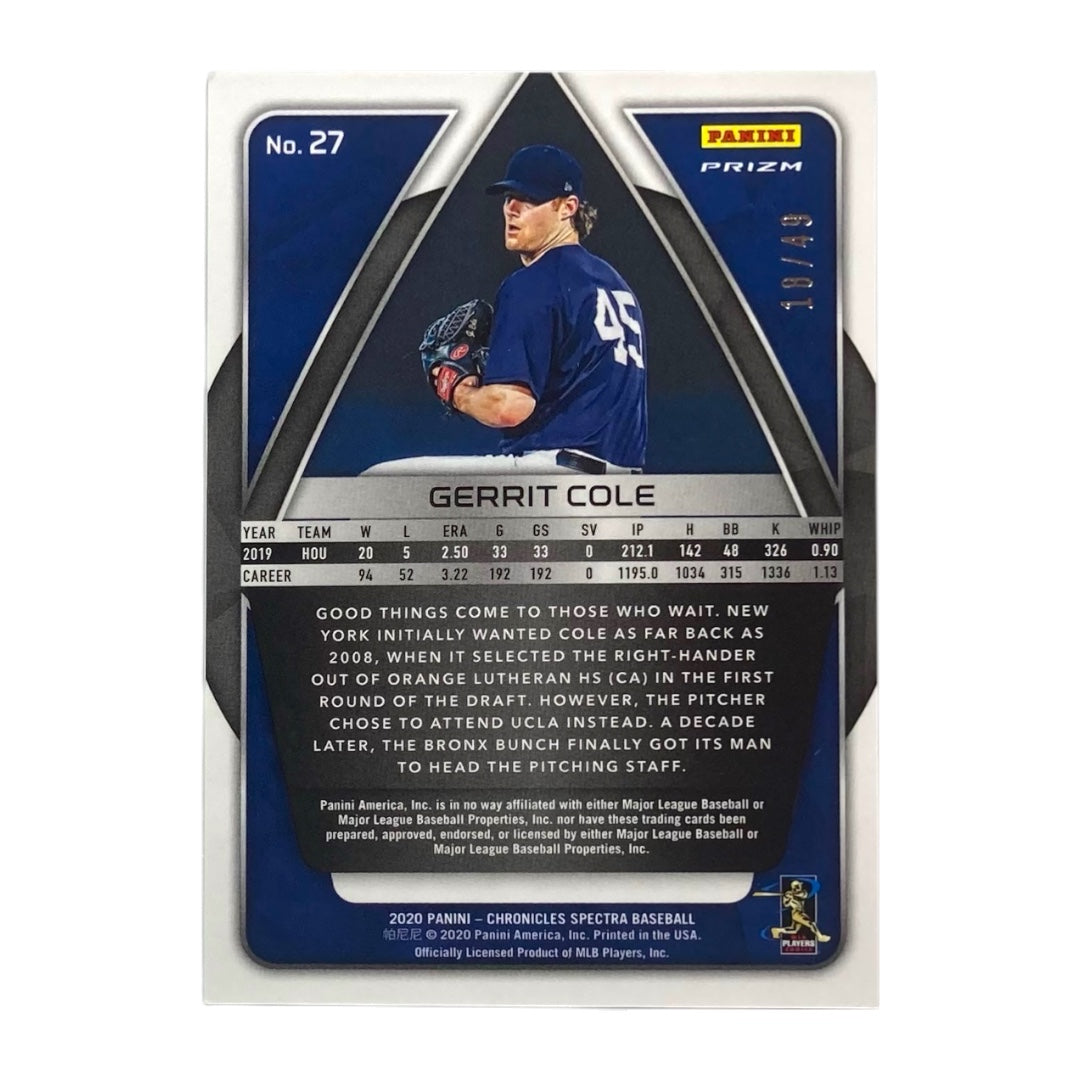PANINI MLBカード CHRONICLES SPECTRA PRIZM GERRIT COLE NEW YORK YANKEES /49 #27 中古 IT2