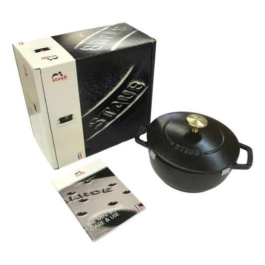 staub ストウブ ワナベ 両手 ホーロー 鍋 ブラック S 16cm IH対応 オーブン可 ほうろう Wa-NABE 40501-000 中古 T1