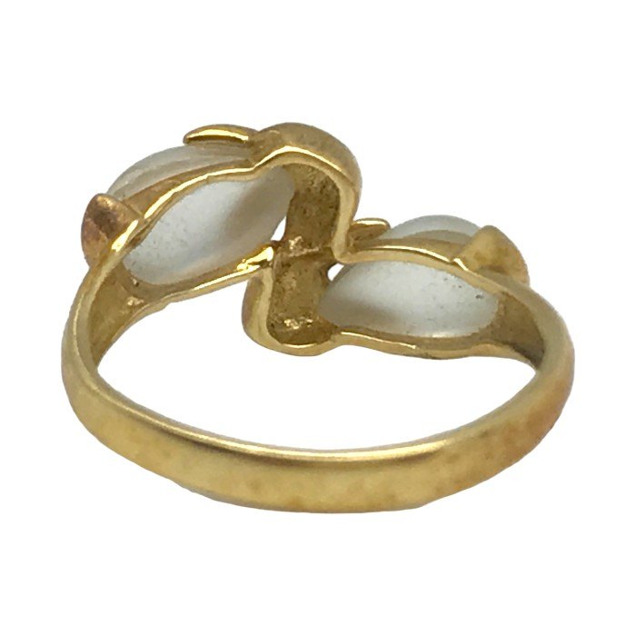 K18 リング レディース ウサギモチーフ 乳白色石 イエローゴールド 12号 中古 T1