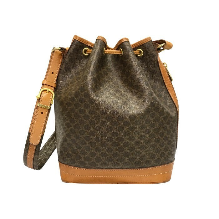 CELINE セリーヌ 巾着 ショルダーバッグ レディース マカダム柄 PVC ブラウン 中古 T1