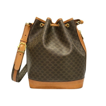 CELINE セリーヌ 巾着 ショルダーバッグ レディース マカダム柄 PVC ブラウン 中古 T1