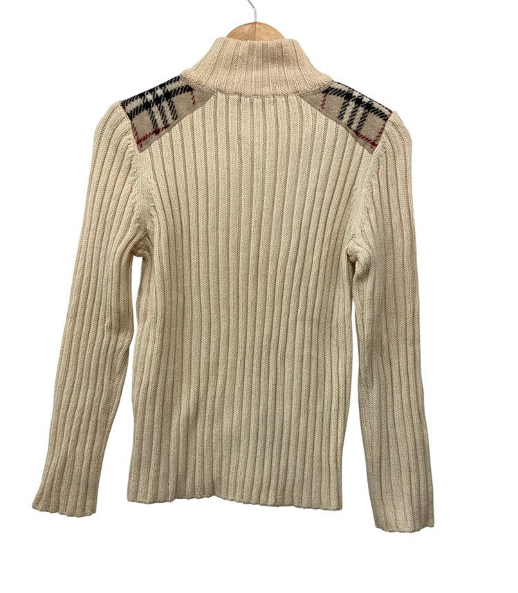 BURBERRY LONDON バーバリー ロンドン ノバチェック リブニット ジップアップ サイズ2 レディース 中古 D4