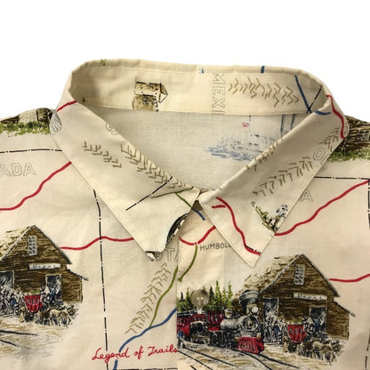 Papas パパス シャツ メンズ 柄シャツ 長袖 ベージュ 48 Mサイズ 中古 N1