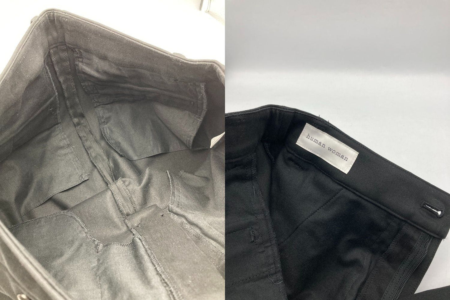 human woman ヒューマンウーマン サテンストレッチ スリムパンツ 077-2230107 サイズL ブラック 中古 D4