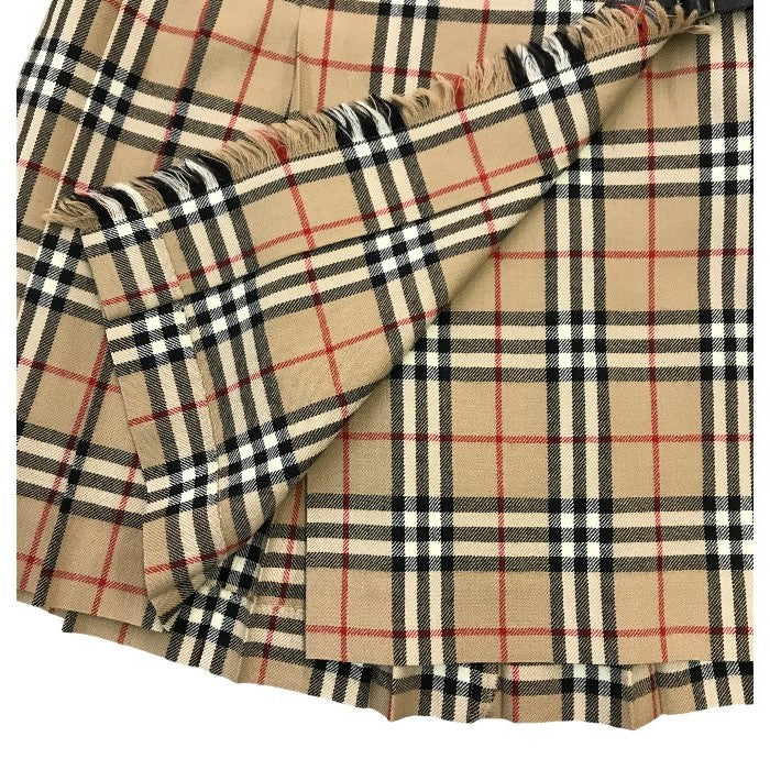 BURBERRY BLUELABEL バーバリー ブルーレーベル ラップスカート レディース ウール ミニ丈 ノバチェック プリーツ 巻きスカート ベージュ 38サイズ FXF21-851 中古 T1