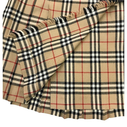 BURBERRY BLUELABEL バーバリー ブルーレーベル ラップスカート レディース ウール ミニ丈 ノバチェック プリーツ 巻きスカート ベージュ 38サイズ FXF21-851 中古 T1