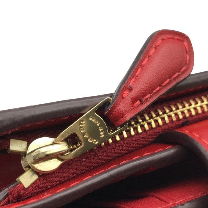 COACH コーチ シグネチャー 財布 レディース 2つ折り PVC コーテッドキャンバス パスケース ブラウン/レッド CW786 中古 T1