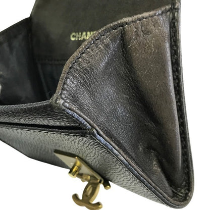 CHANEL シャネル トリフォールド コインケース レディース キャビアスキン レザー 小銭入れ ココマーク ゴールド金具 ブラック 中古 T1