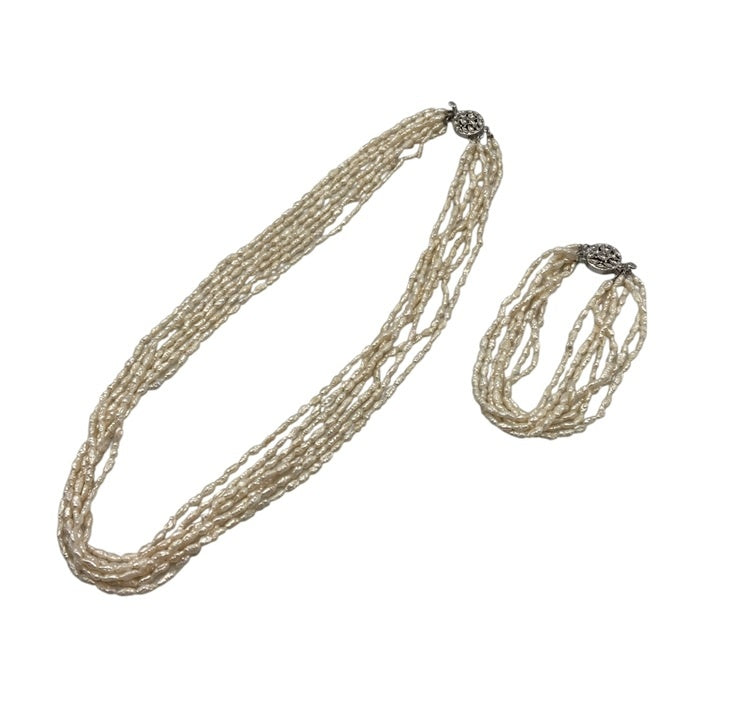 淡水パール 7連 ネックレス ブレスレット セット 中古 D4