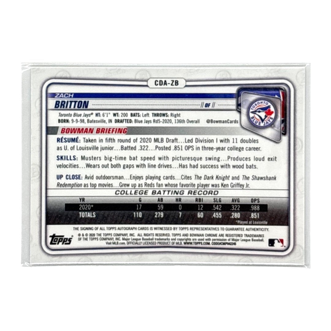 TOPPS MLBカード BOWMAN CHROME 1ST ZACH BRITTON TORONTO BLUE JAYS #CDA-ZB 中古 IT1