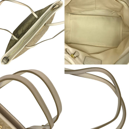 COACH コーチ トートバッグ レディース PVCシグネチャー ジップ ショルダー 通勤 ライトカーキ/ホワイト F34104 中古 T1
