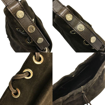 YVES SAINT LAURENT イブサンローラン リヴゴーシュ モンバサ ワンショルダー レディース スウェード プリーツ 角型ハンドル 半月 ブラウン 中古 T1