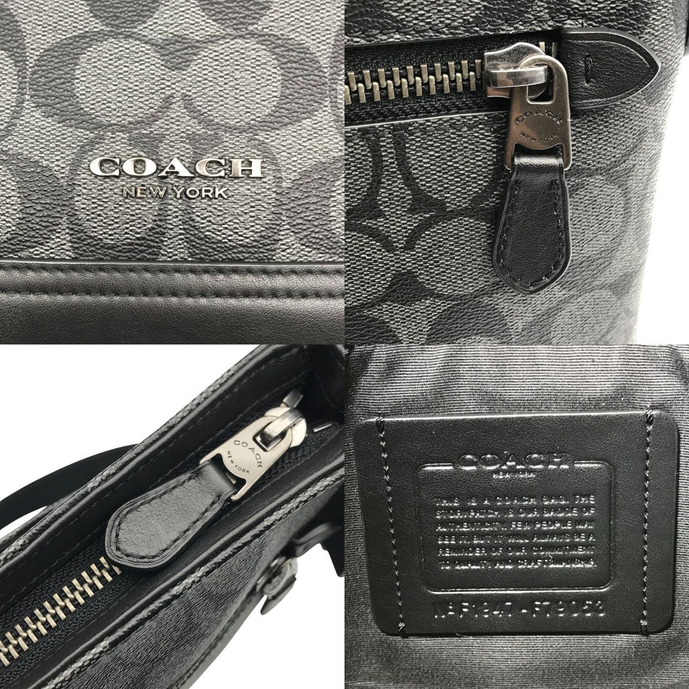 COACH コーチ ショルダーバッグ レディース シグネチャー PVC レザー サコッシュ 斜め掛け チャコール/ブラック F79053 中古 T1