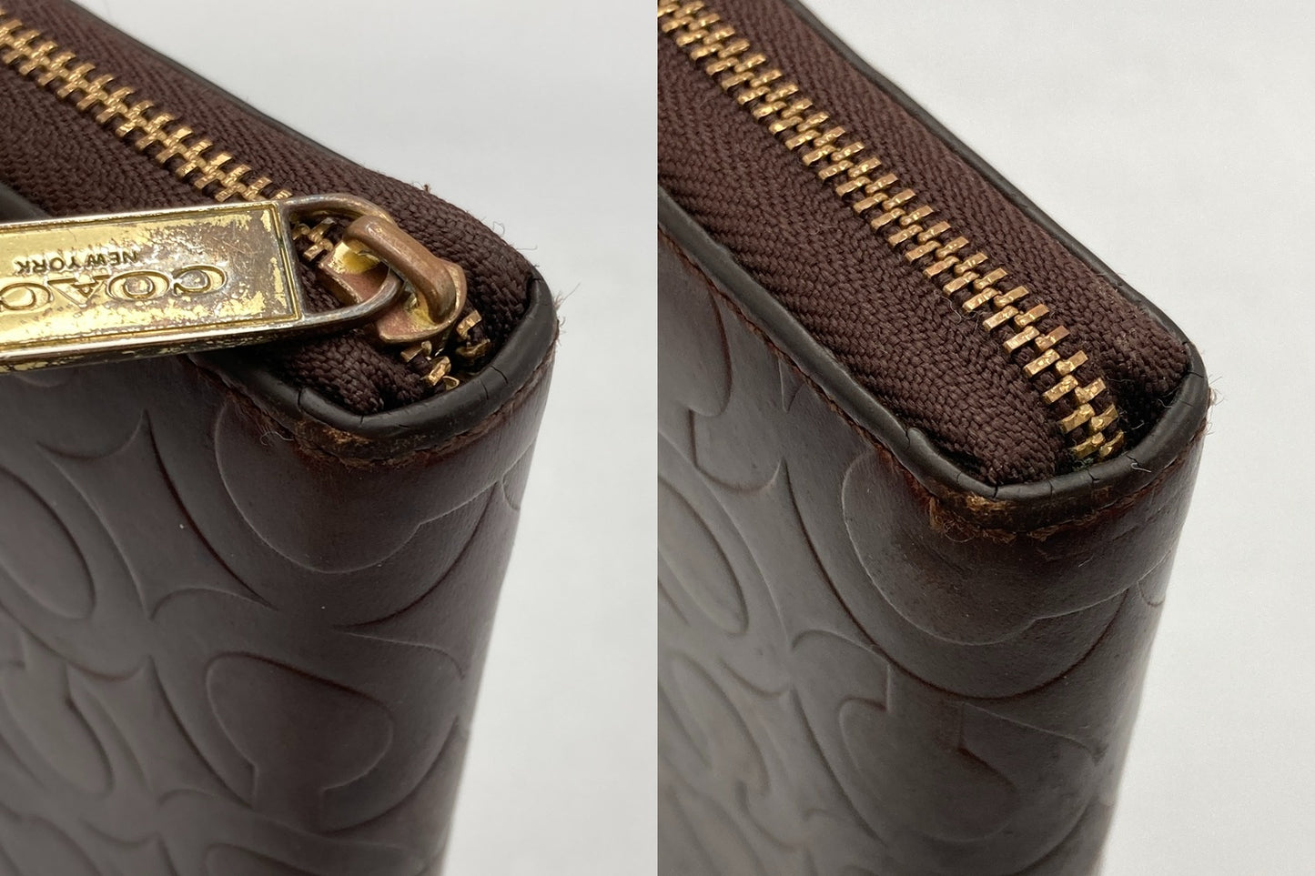 COACH コーチ 型押しレザー シグネチャー ラウントファスナー 長財布 中古 D4