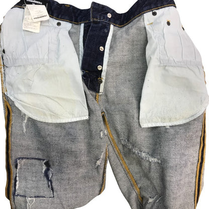 DSQUARED2 ディースクエアード デニム パンツ メンズ ジーンズ ボタンフライ ダメージ加工 インディゴ 50サイズ S71LB0004 S30342 中古 T1
