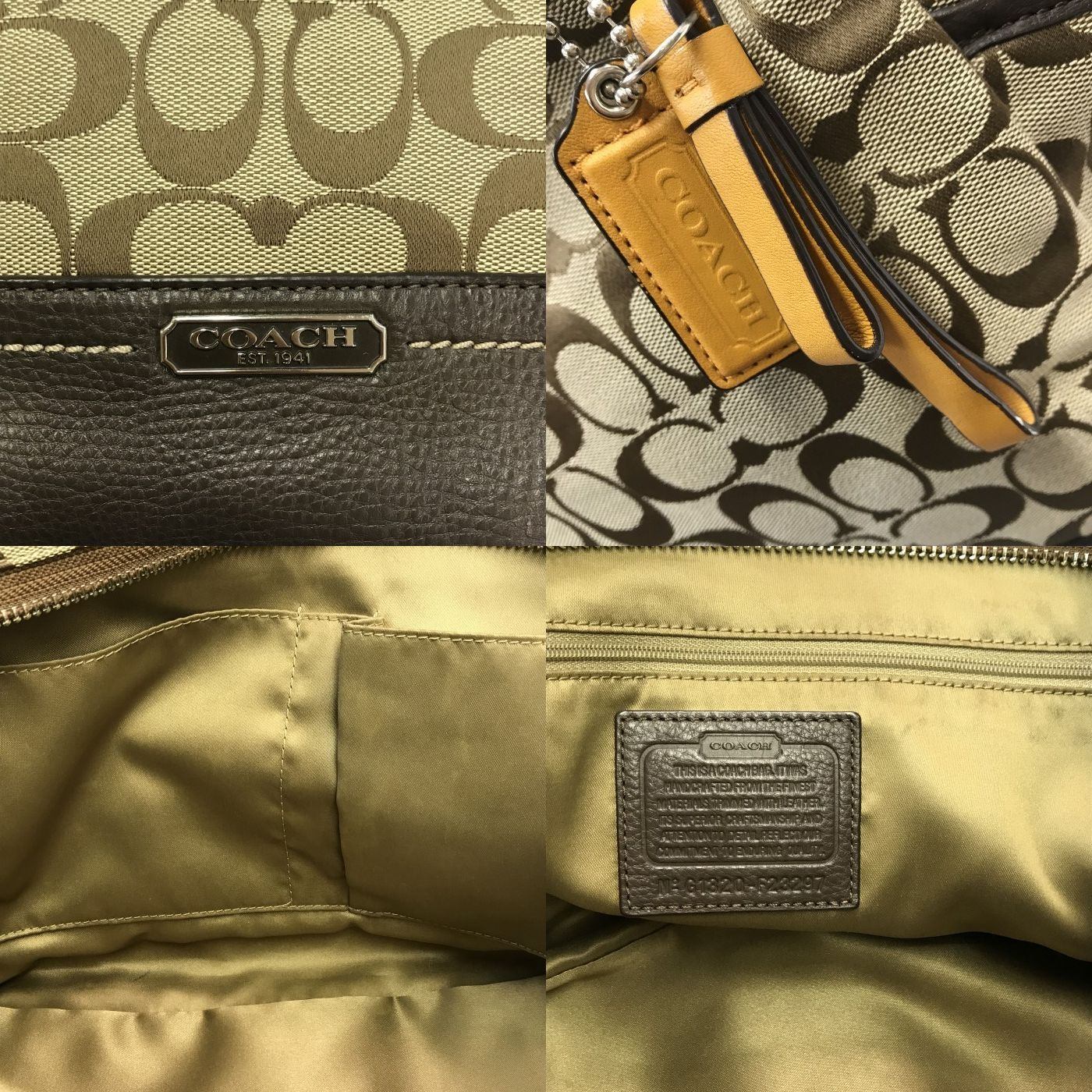 COACH コーチ シグネチャー トートバッグ レディース キャンバス/レザー ショルダー 大容量 カーキ/ブラウン F23297 中古 T1