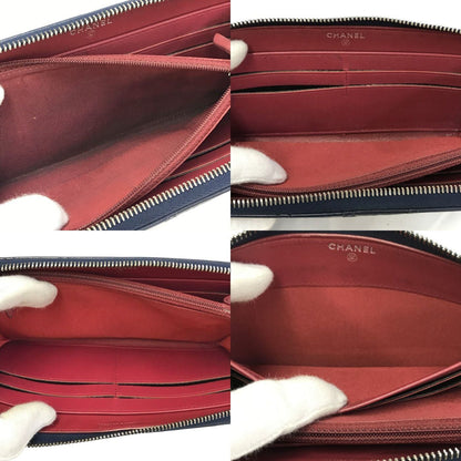 CHANEL シャネル ガブリエル ロングジップウォレット 長財布 レディース レザー ラウンドジップ ファスナー キルティング ネイビー/ブラック A84388 中古 T1