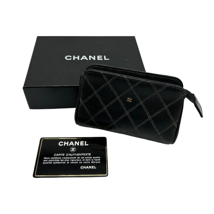 CHANEL シャネル ビコローレ ラムスキン ポーチ 羊革 キルティング ブランド レディース 中古 W1