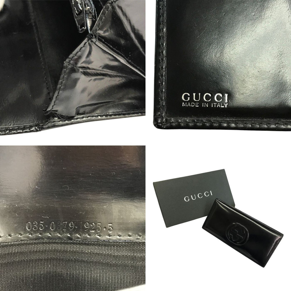 GUCCI グッチ インターロッキングG 長財布 ユニセックス 二つ折り パテントレザー ロゴ エンボス ブラック 中古 T1