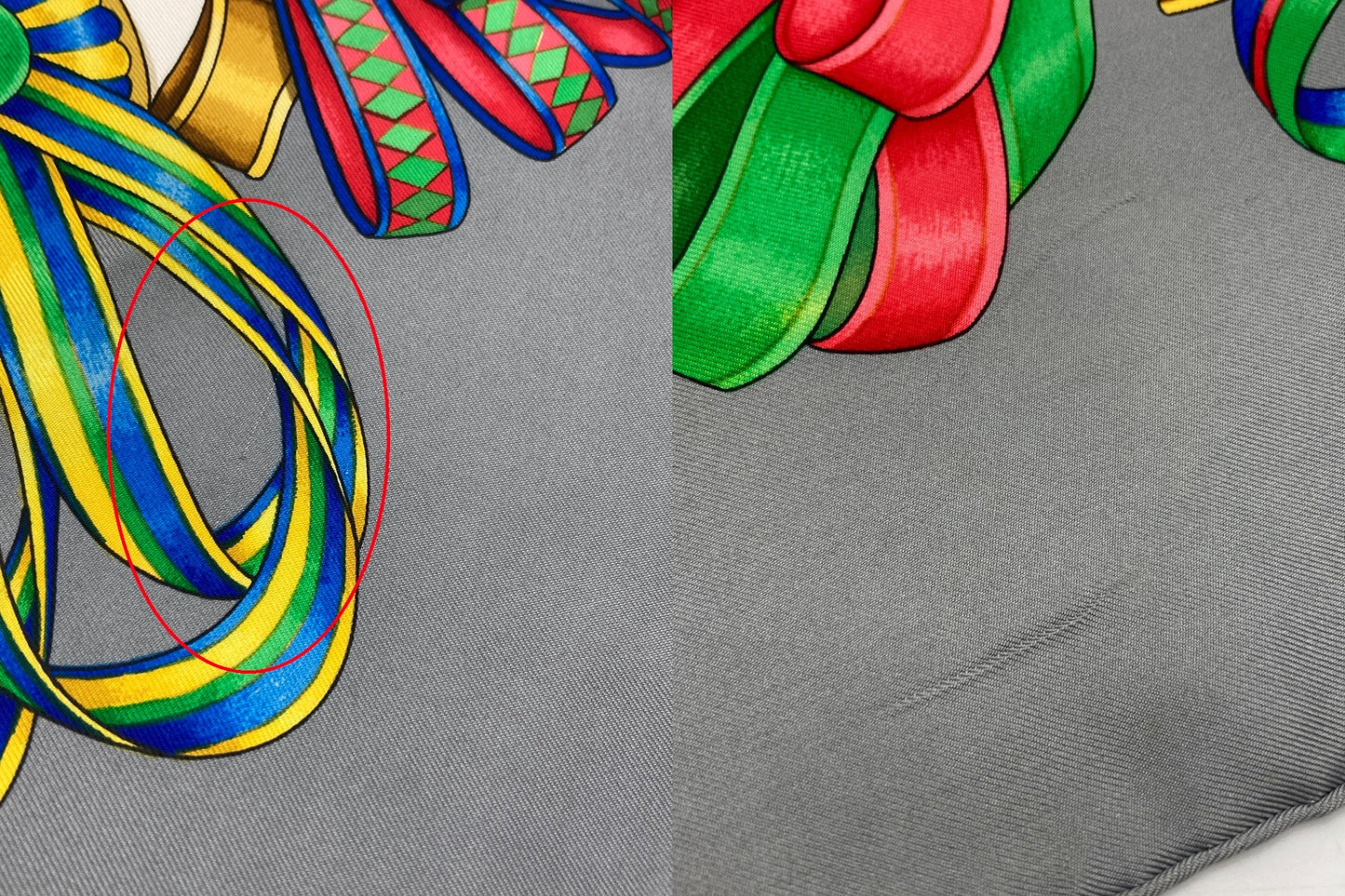 HERMES エルメス カレ90 LES RUBANS DU CHEVAL 馬のリボン スカーフ グレー 中古 D4