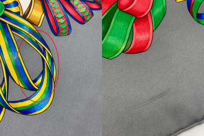 HERMES エルメス カレ90 LES RUBANS DU CHEVAL 馬のリボン スカーフ グレー 中古 D4