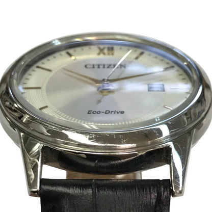 CITIZEN シチズン エコドライブ 腕時計 メンズ アナログ ソーラー Eco-Drive デイト SS レザーバンド シルバー/ブラック J810-S095662 中古 T1