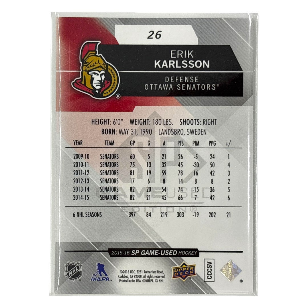 UPPER DECK NHLカード SP GAME USED ERIK KARLSSON OTTAWA SENATORS /65 #26 中古 IT1