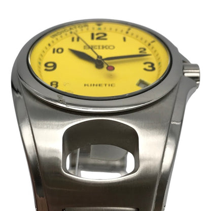 SEIKO セイコー KINETIC 腕時計 メンズ アナログ クォーツ デイト SS キネティック 発電 シルバー/イエロー 5M42-0E70 中古 T1