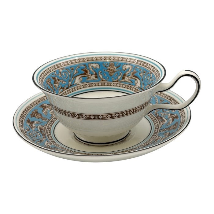 Wedgwood ウェッジウッド フロレンティーンターコイズ  ティーカップ＆ソーサー ペア 洋食器 ブランド おしゃれ 紅茶 中古 W1