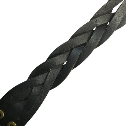 YVES SAINT LAURENT イヴサンローラン ブレスレット メンズ レザー 編み込み バングル スナップボタン ブラック 中古 T1