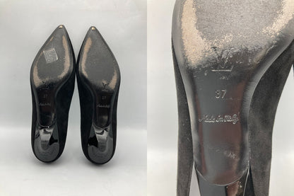 LOUIS VUITTON ルイヴィトン ポインテッドトゥ ローヒール パンプス サイズ37 ブラック 中古 D4