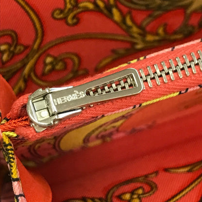 HERMES エルメス アザップロング シルクイン 長財布 レディース ラウンドジップ ファスナー スカーフ柄 ピンク/マルチカラー 中古 T1