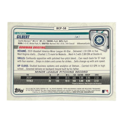 TOPPS MLBカード BOWMAN CHROME LOGAN GILBERT SEATTLE MARINERS #BCP-58 中古 IT2