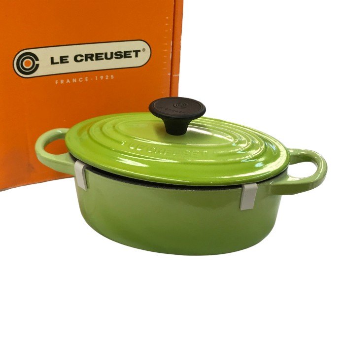 LE CREUSET ル・クルーゼ ココット オーバル 両手鍋 0.9L 楕円 ホーロー 鋳物 IH オーブン 直火 グリーン 中古 T1