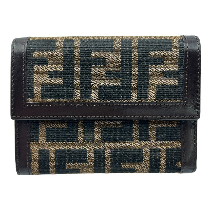 FENDI フェンディ ズッカ 財布 三つ折り ブラウン レディース ブランド コンパクト レザー ウォレット 中古 W４