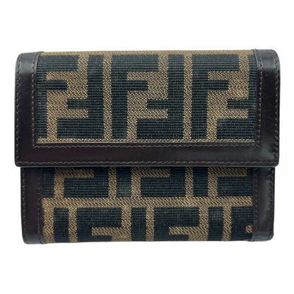 FENDI フェンディ ズッカ 財布 三つ折り ブラウン レディース ブランド コンパクト レザー ウォレット 中古 W４