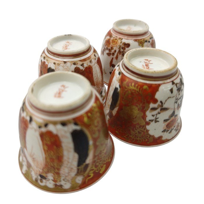 九谷焼 赤絵 金彩 おちょこ×4 中古 H4