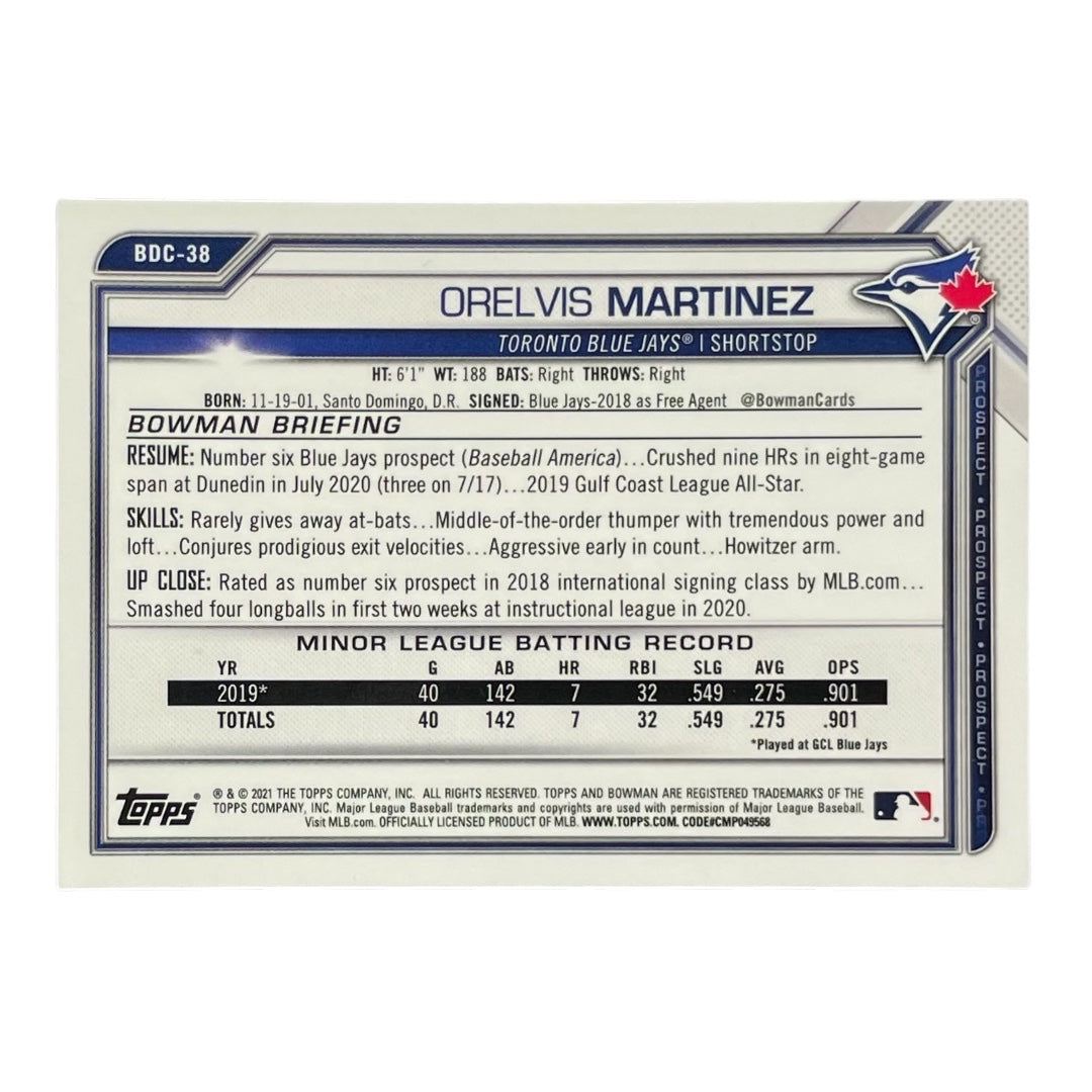 TOPPS MLBカード BOWMAN ORELVIS MARTINEZ TORONTO BLUE JAYS #BDC-38 中古 IT2
