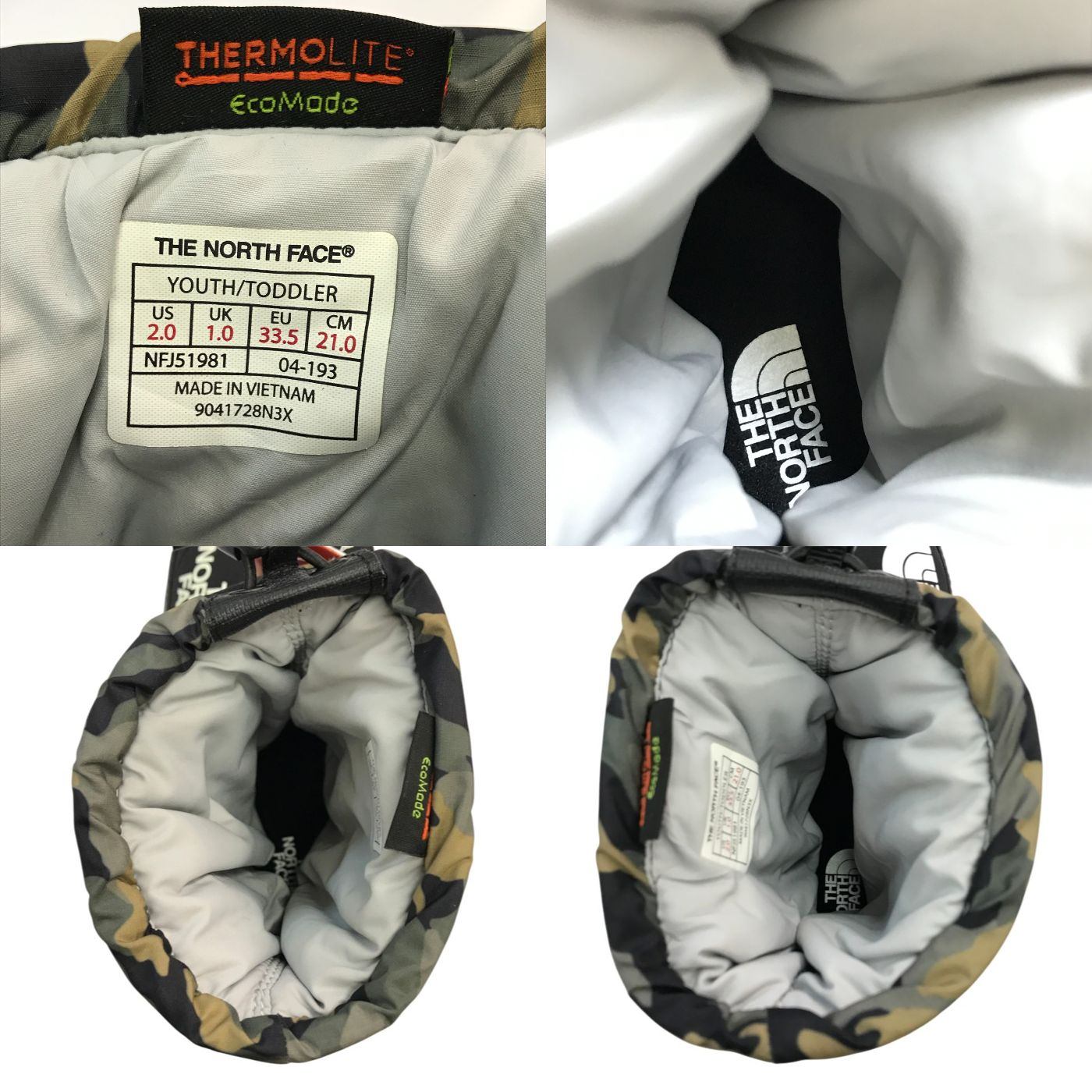 THE NORTH FACE ザノースフェイス ヌプシ ブーティー キッズ スノー/ウィンターブーツ 防寒 ウッドランドカモ 21.0cm NFJ51981 中古 T1