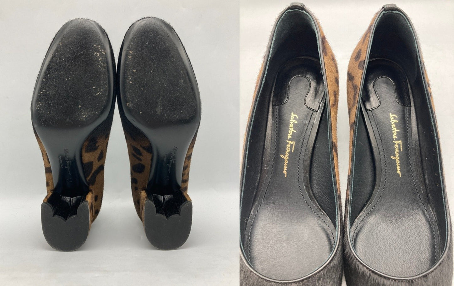 Salvatore Ferragamo サルヴァトーレフェラガモ ハラコ レオパード パンプス サイズ4 レディース 中古 D4