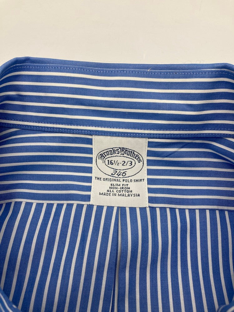 Brooks Brothers 346 ブルックスブラザーズ ボタンダウン ストライプ 長袖シャツ スリムフィット サイズ16 1/2 中古 D4