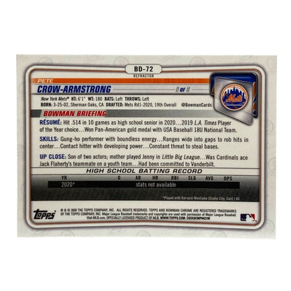 TOPPS MLBカード BOWMAN CHROME PETE CROW-ARMSTRONG METS #BD-72 中古 IT2