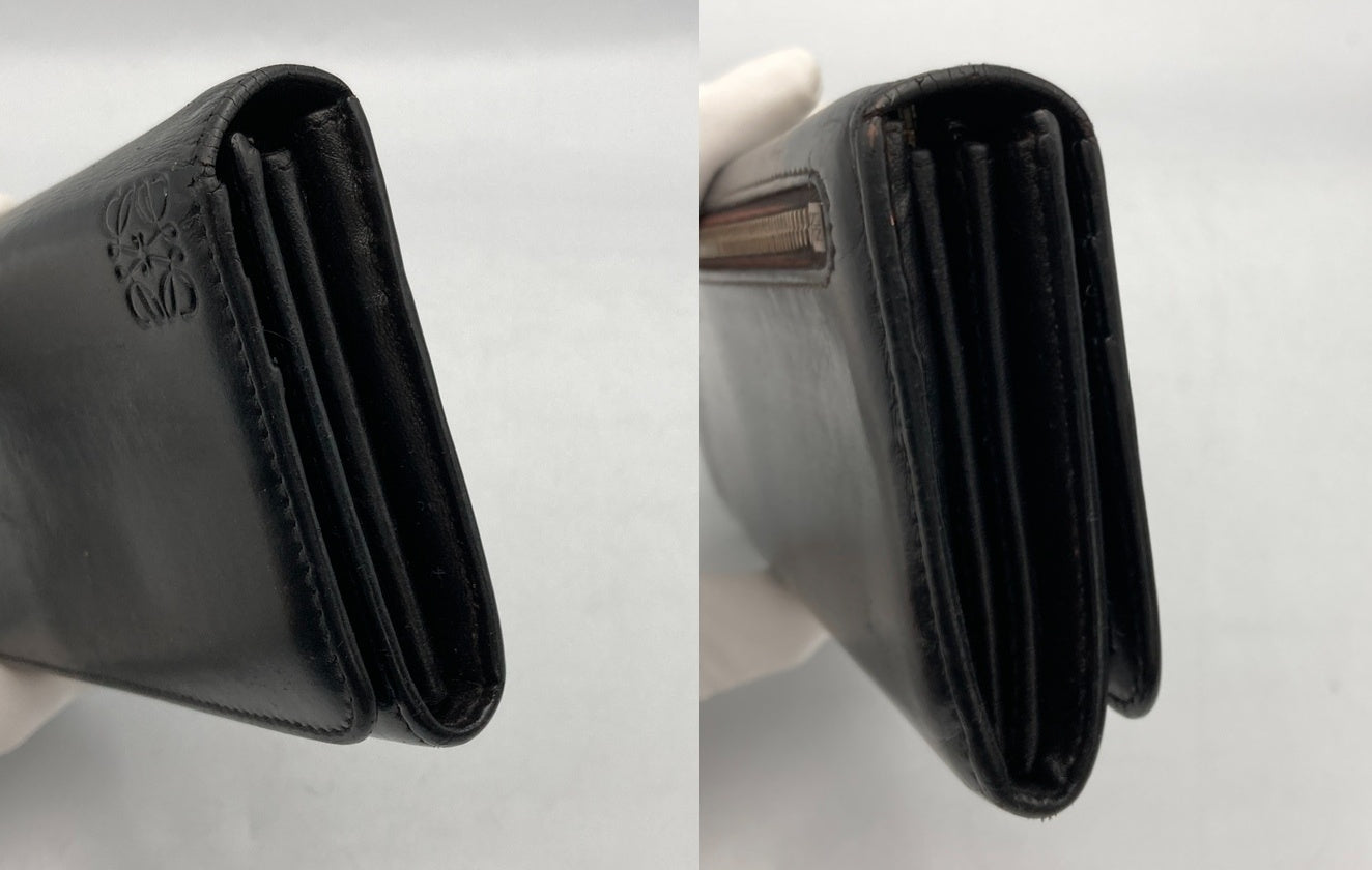 LOEWE ロエベ レザー 2つ折り長財布 アナグラム ブラック 中古 D4