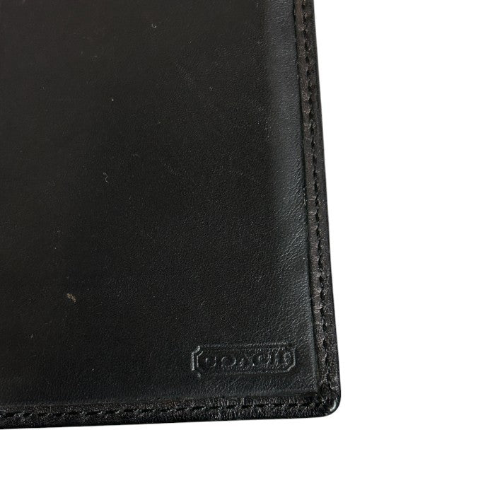 COACH コーチ シグネチャー エンボスドレザー レザー 2つ折り長財布 本革 財布 ブラック 収納 小銭入れ カード入れ 札入れ 中古 W４