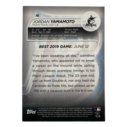 TOPPS MLBカード BOWMAN'S BEST JORDAN YAMAMOTO MIAMI MARLINS /99 #16 中古 IT2