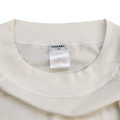 CHANEL シャネル トップス レディース 春夏 長袖 コットン ニット フリル 五分袖 ココマーク ホワイト 36サイズ P35143K02046 中古 T1